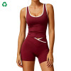 Custom Contrast Trim Cross Waist Yoga Set | Tank Top & Biker Shorts for Women