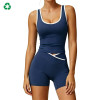 Custom Contrast Trim Cross Waist Yoga Set | Tank Top & Biker Shorts for Women