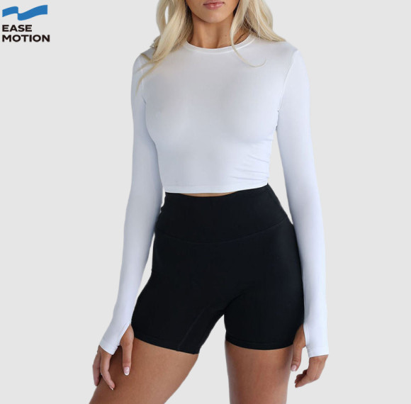 Custom Thumbhole Long Sleeve Crop Yoga Top | Crew Neck Workout Shirt for Women