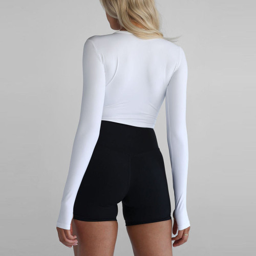 Custom Thumbhole Long Sleeve Crop Yoga Top | Crew Neck Workout Shirt for Women