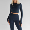 Custom Thumbhole Long Sleeve Crop Yoga Top | Crew Neck Workout Shirt for Women