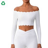 Custom Off-Shoulder Scallop Long Sleeve Yoga Top | Cropped Workout Top for Women