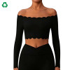Custom Off-Shoulder Scallop Long Sleeve Yoga Top | Cropped Workout Top for Women