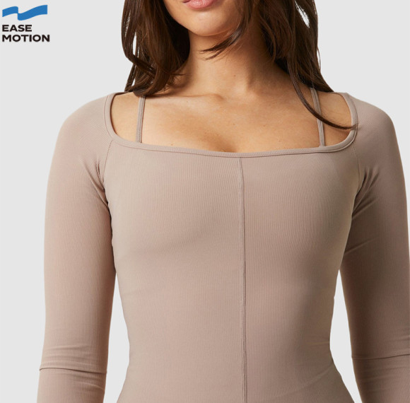 Custom Ribbed Square Neck Long Sleeve Yoga Top | Workout Shirt for Women