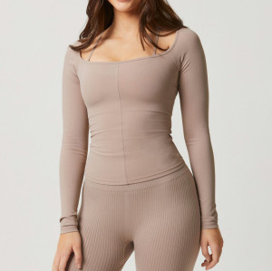 Custom Ribbed Square Neck Long Sleeve Yoga Top | Workout Shirt for Women