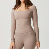 Custom Ribbed Square Neck Long Sleeve Yoga Top | Workout Shirt for Women