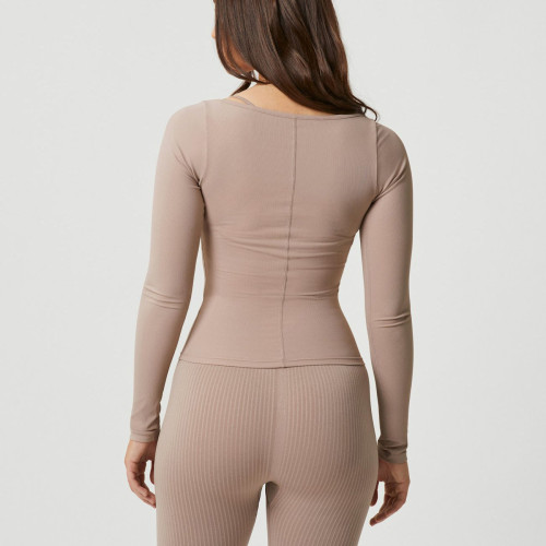 Custom Ribbed Square Neck Long Sleeve Yoga Top | Workout Shirt for Women