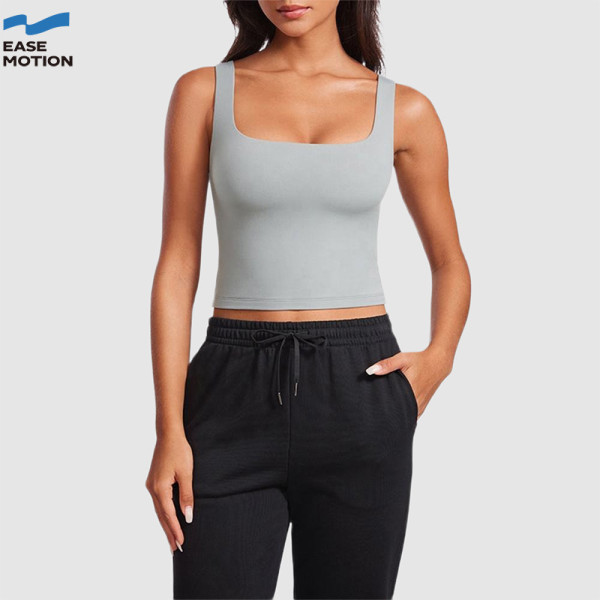 Custom Square Neck Crop Yoga Vest | Wide Strap Workout Tank for Women
