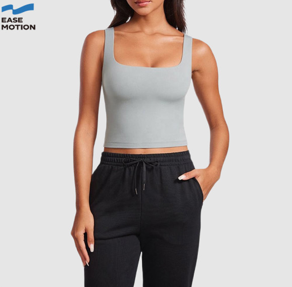 Custom Square Neck Crop Yoga Vest | Wide Strap Workout Tank for Women