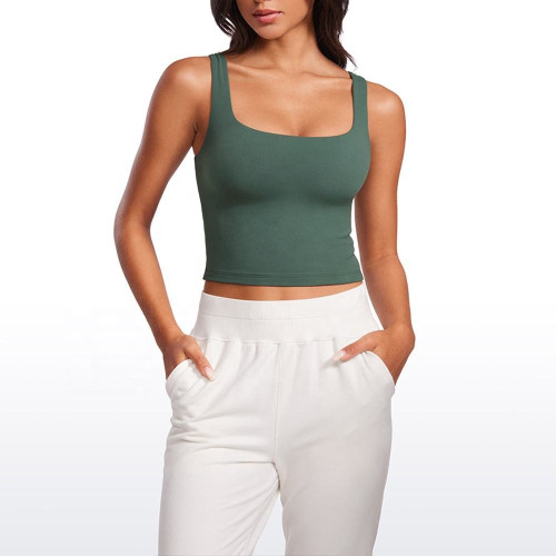 Custom Square Neck Crop Yoga Vest | Wide Strap Workout Tank for Women