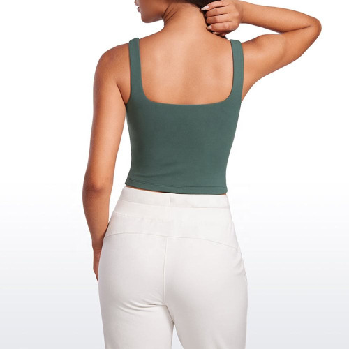 Custom Square Neck Crop Yoga Vest | Wide Strap Workout Tank for Women