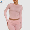 Custom Crew Neck Long Sleeve Yoga Top | Form-Fitting Cropped Workout Tee