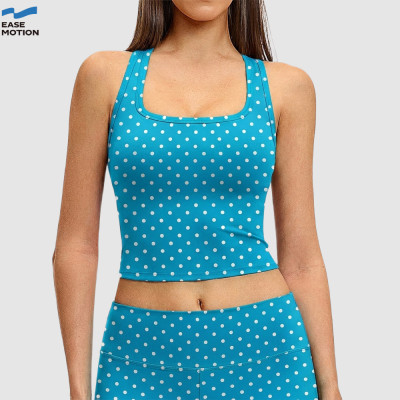 Custom Polka Dot Square Neck Racerback Yoga Vest | Cropped Workout Tank Top