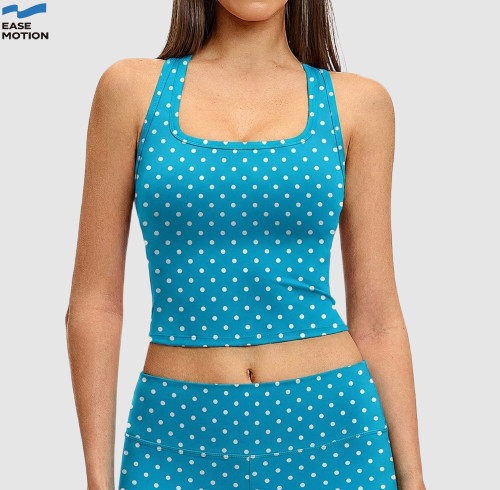 Custom Polka Dot Square Neck Racerback Yoga Vest | Cropped Workout Tank Top