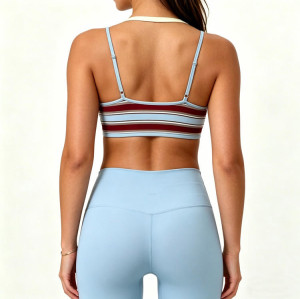 Custom Striped Double Strap Halter Yoga Bra | Medium Support Sports Bra