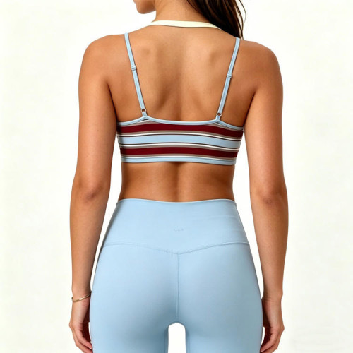 Custom Striped Double Strap Halter Yoga Bra | Medium Support Sports Bra