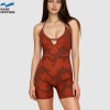 Custom Floral Ribbed Yoga Jumpsuit | Halter Neck Romper with Pockets