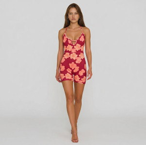 Custom Floral Ribbed Halter Yoga Jumpsuit | 1-Piece Workout Romper