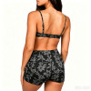 Custom Floral Scoop Neck Yoga Set | Sports Bra & Biker Shorts 2-Piece