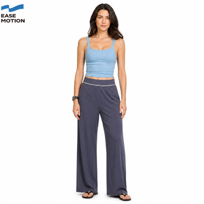 Custom Wide Leg Yoga Pants — Sustainable High Waist Soft Stretch Lounge Trousers | Easemotion