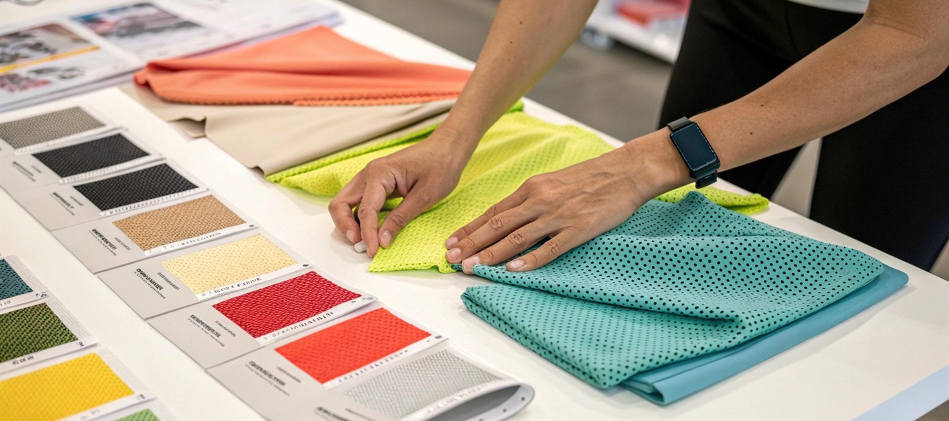 Fabric samples for activewear product development and customization.