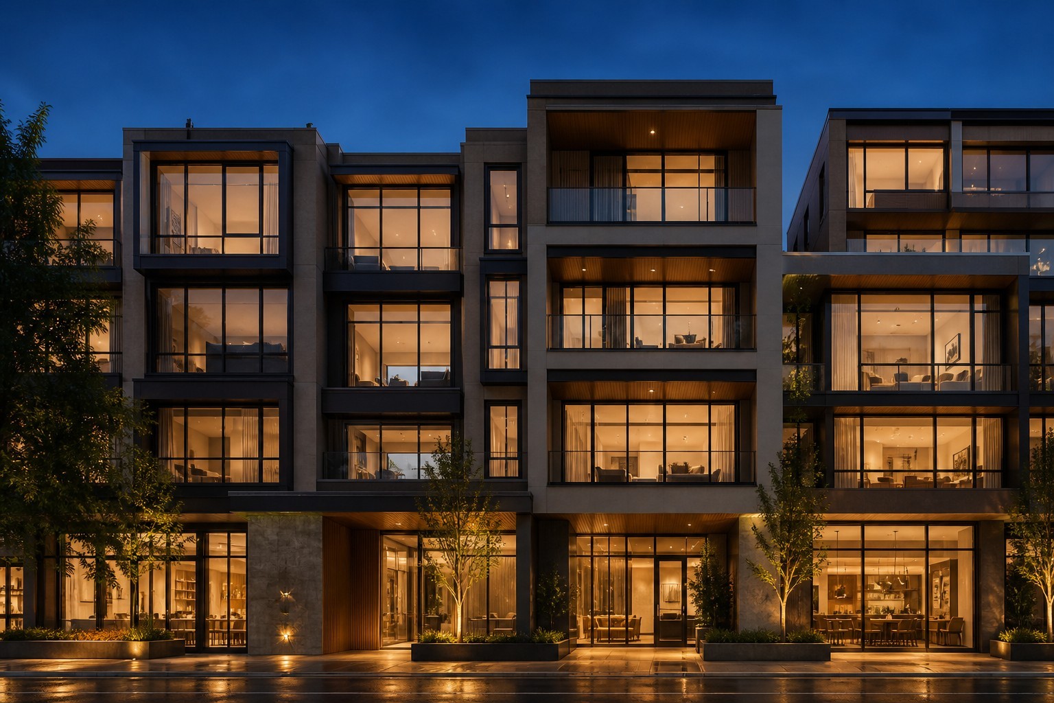 Modern building with aluminum window and door systems