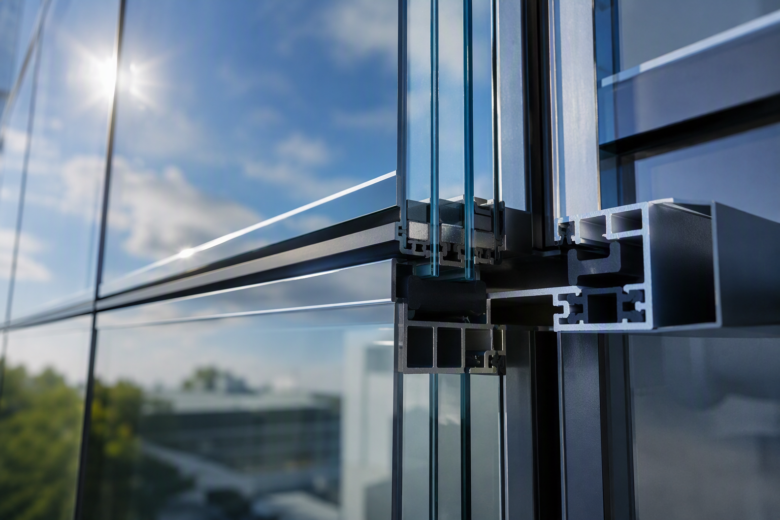 Close-up of high-performance insulated glass unit with thermal break frame