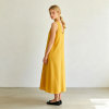 Mustard Yellow Linen Maxi Dress – Minimalist V-Neck Sleeveless Summer Dress