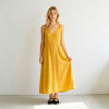 Mustard Yellow Linen Maxi Dress – Minimalist V-Neck Sleeveless Summer Dress