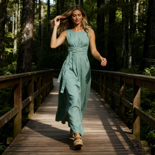 Sage Green Linen Maxi Dress | Sleeveless Waist Tie Summer Dress | KOSSR