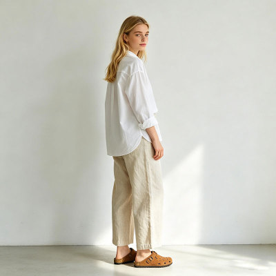 Beige Linen Wide Leg Pants – Relaxed Fit High Waist Summer Trousers for Effortless Style