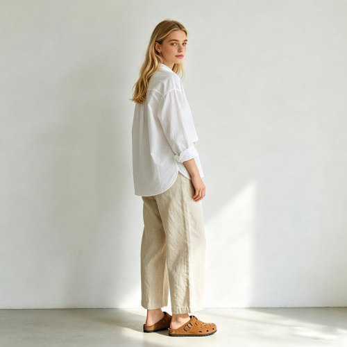 Beige Linen Wide Leg Pants – Relaxed Fit High Waist Summer Trousers for Effortless Style
