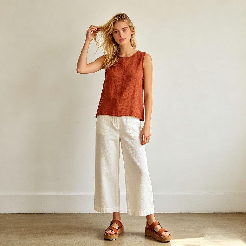 White Linen Wide Leg Pants – Lightweight High Waist Summer Trousers for Effortless Style