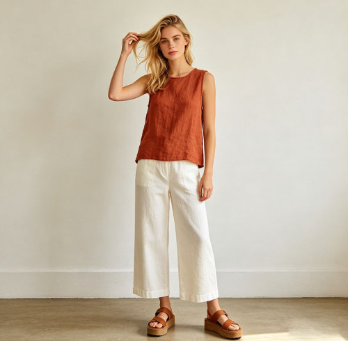 White Linen Wide Leg Pants – Lightweight High Waist Summer Trousers for Effortless Style