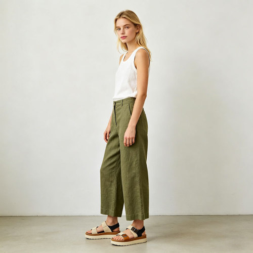 Olive Green Linen Wide Leg Pants – High Waist Breathable Summer Trousers for Effortless Style