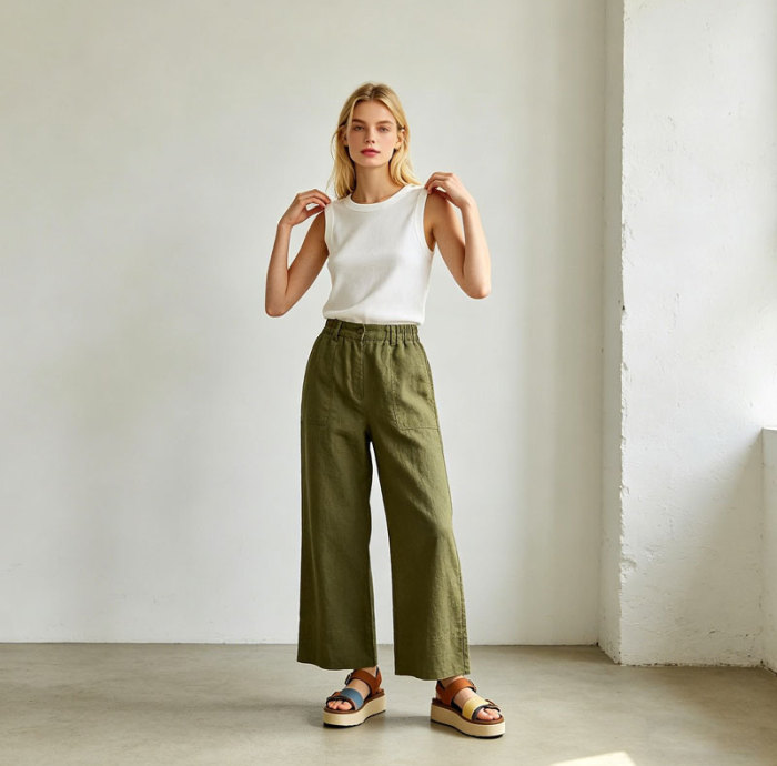 Olive Green Linen Wide Leg Pants – High Waist Breathable Summer Trousers for Effortless Style