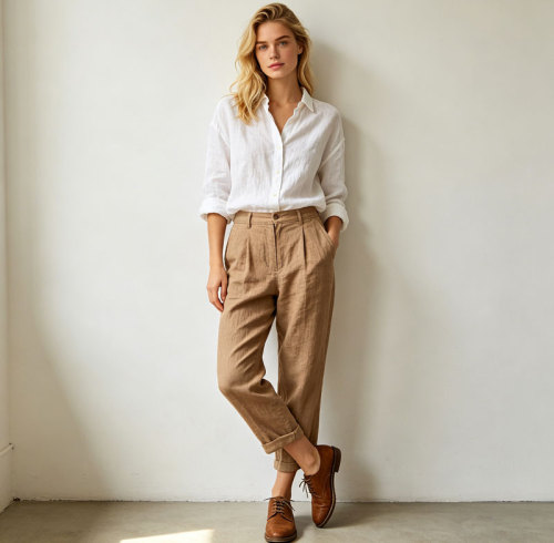 Khaki Linen Pants – High Waist Breathable Summer Trousers for Effortless Everyday Style