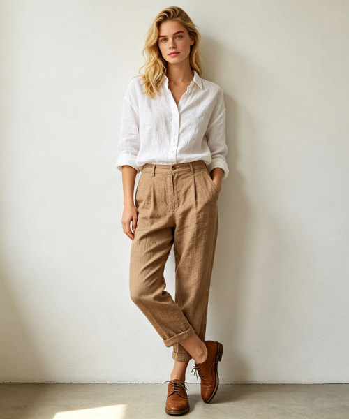Khaki Linen Pants – High Waist Breathable Summer Trousers for Effortless Everyday Style