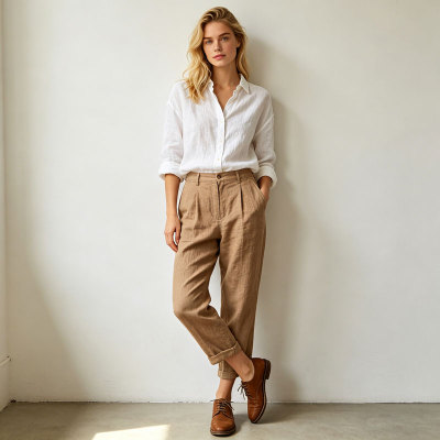 Khaki Linen Pants – High Waist Breathable Summer Trousers for Effortless Everyday Style