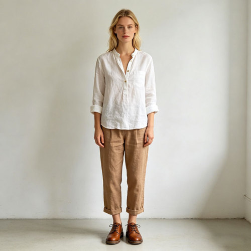 Khaki Linen Pants – High Waist Breathable Summer Trousers for Effortless Everyday Style