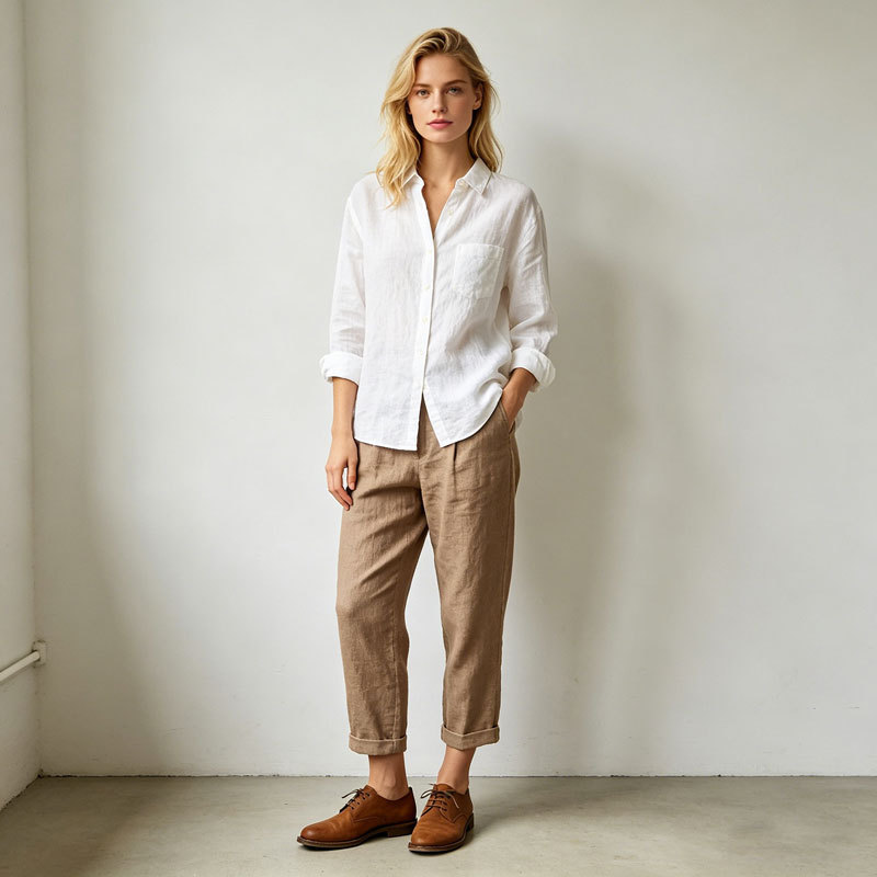 Khaki Linen Tapered Pants – High Waist Breathable Summer Trousers for Effortless Everyday Style
