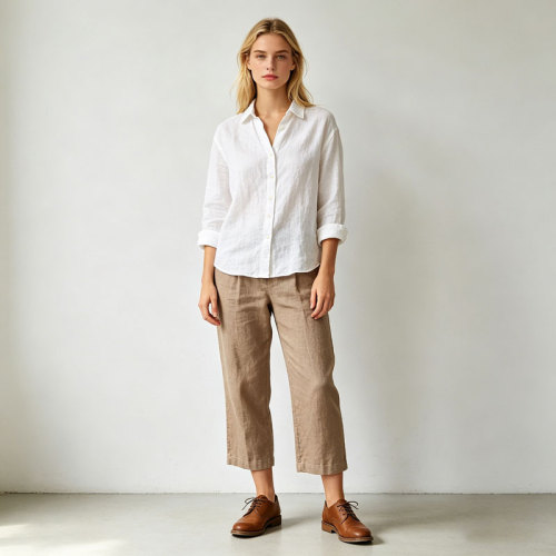 Khaki Linen Pants – High Waist Breathable Summer Trousers for Effortless Everyday Style