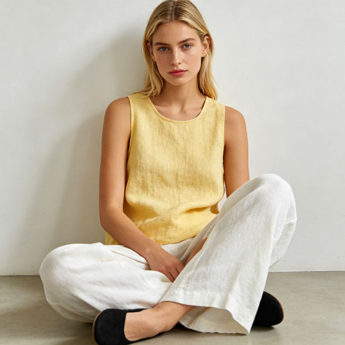 White Linen Wide Leg Pants – Elastic Waist Lightweight Summer Trousers for Effortless Comfort