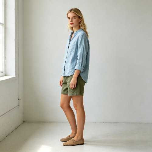 Olive Green Linen Shorts – High Waist Breathable Summer Shorts with Relaxed Fit