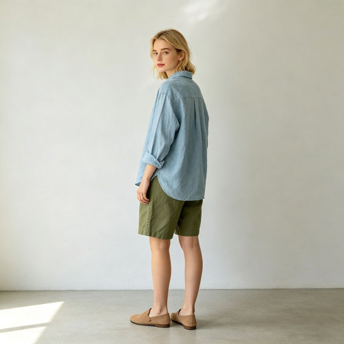 Olive Green Linen Shorts – High Waist Breathable Summer Shorts with Relaxed Fit