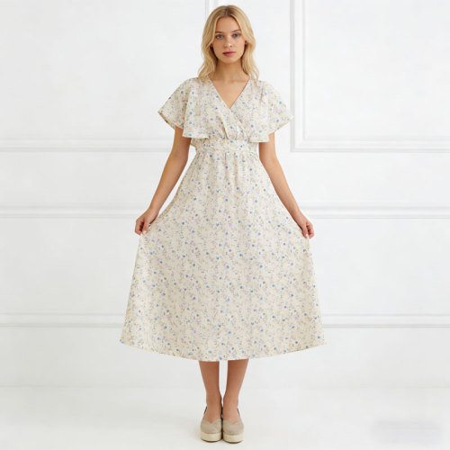 KOSSR Floral Linen Midi Dress – Lightweight French Cottagecore Summer Dress