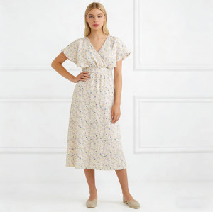 KOSSR Floral Linen Midi Dress – Lightweight French Cottagecore Summer Dress