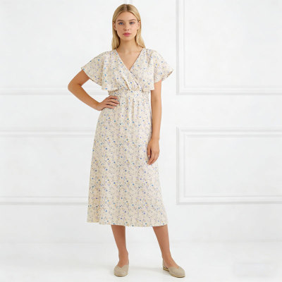 KOSSR Floral Linen Midi Dress – Lightweight French Cottagecore Summer Dress