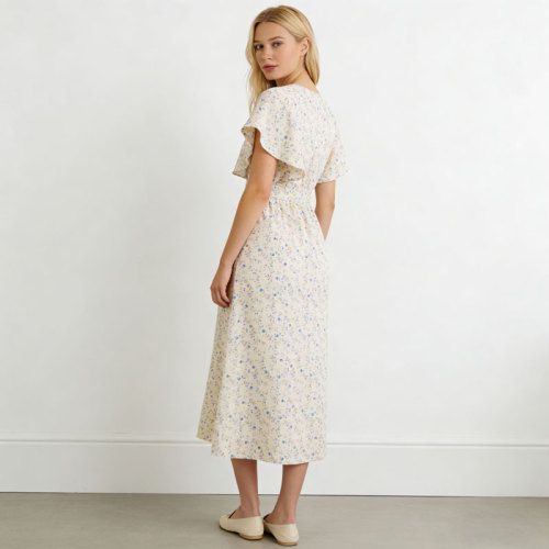 KOSSR Floral Linen Midi Dress – Lightweight French Cottagecore Summer Dress