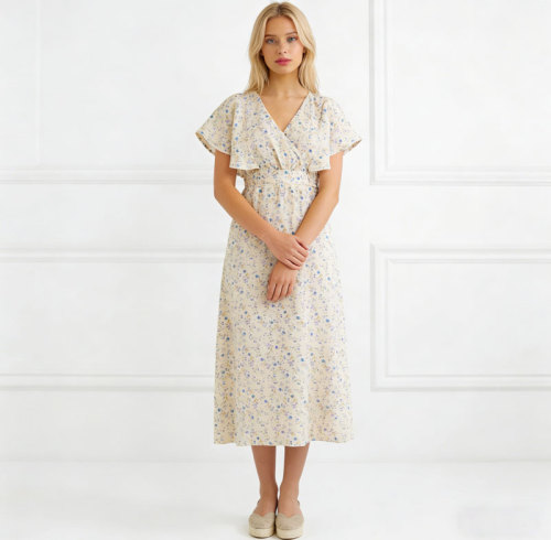 KOSSR Floral Linen Midi Dress – Lightweight French Cottagecore Summer Dress
